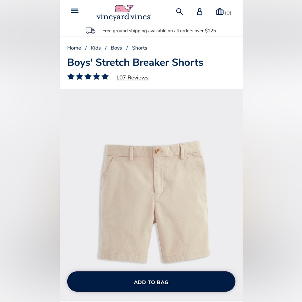Vineyard Vines boys Khaki size 14 Stretch Breaker Shorts
